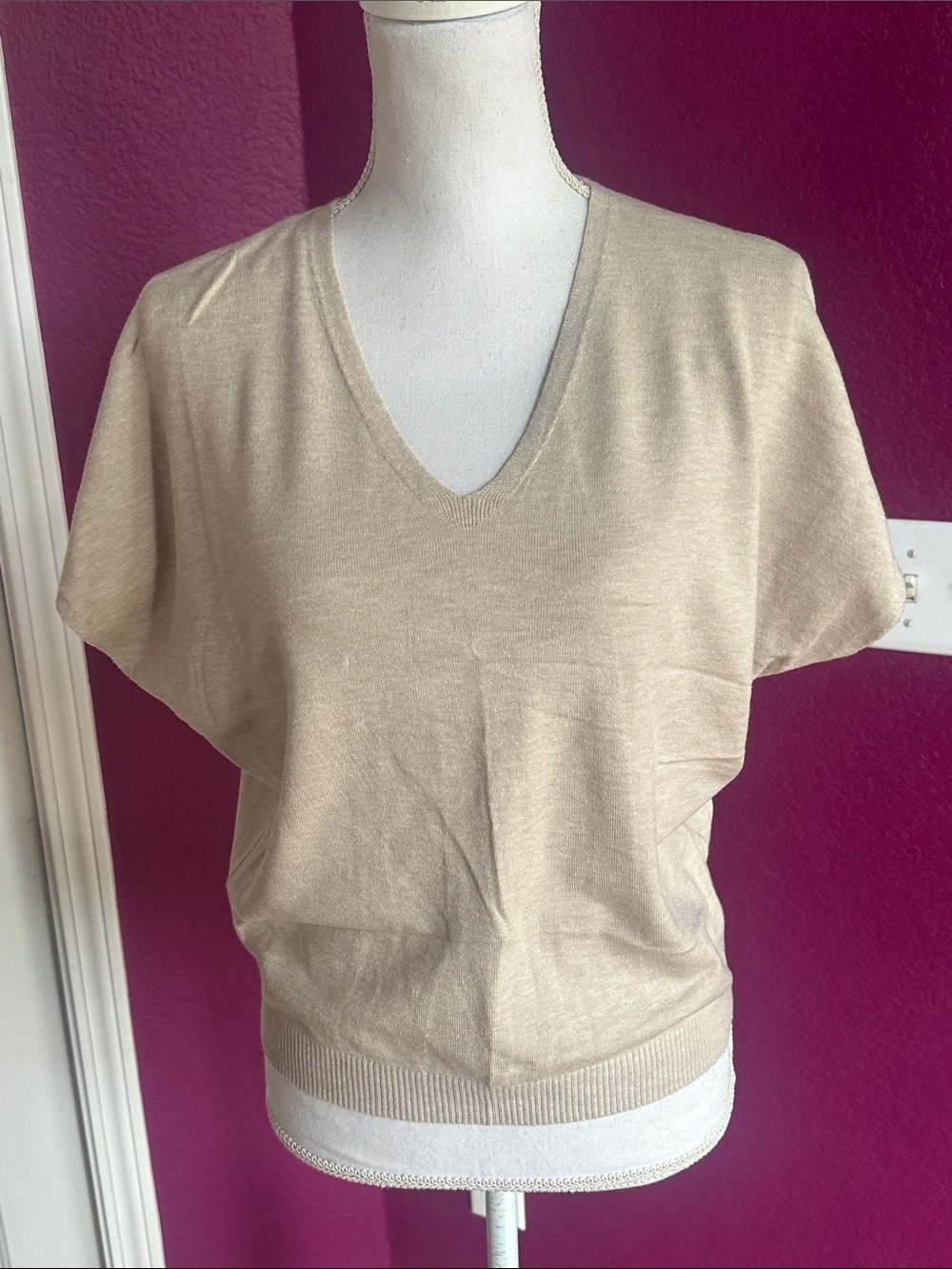 Milano Beige V-Neck Short Sleeve Sweater